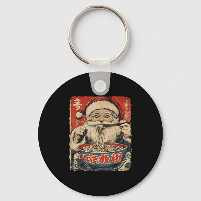 Santa Eating Ramen Noodles Ukiyo-e Insred Christma Nyckelring (Framsida)
