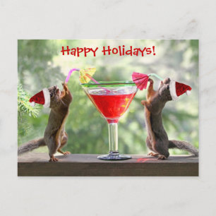 Santa ekorrar som dricker en coctail helg vykort