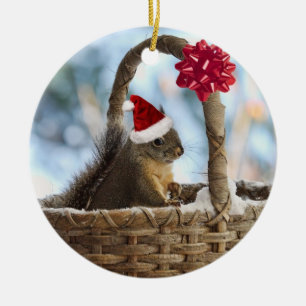 Santa ekorre i snö julgransprydnad keramik