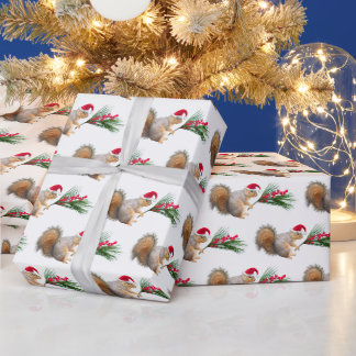Santa-ekorre med stilig städsegrön juldekoration presentpapper