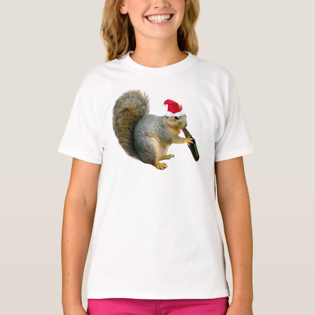 Santa ekorre som dricker öl t-shirt (Framsida)