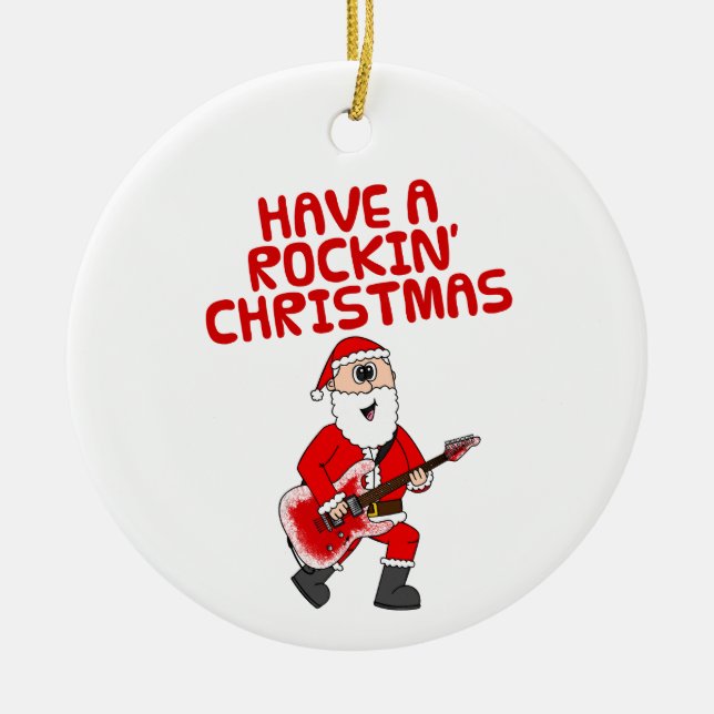 Santa Electric Guitar Guitarist-julprydnad Julgransprydnad Keramik (Framsidan)