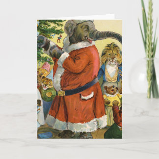 Santa Elephant Celebrates och en djurjul Helgkort