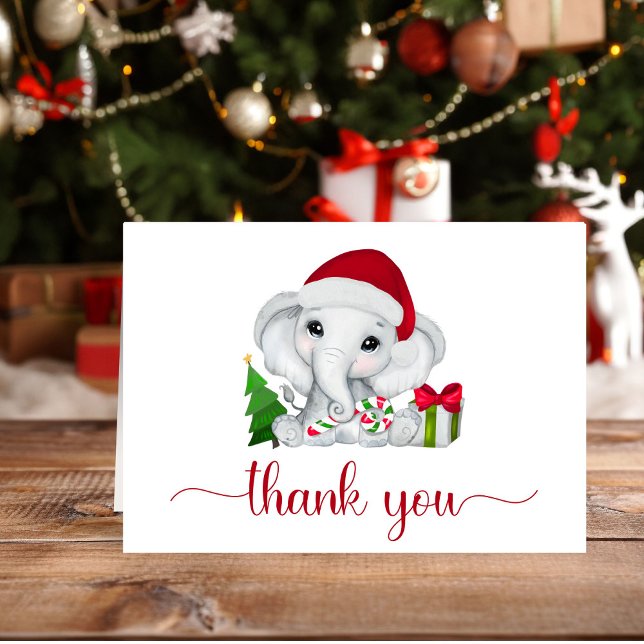 Santa Elephant Christmas Baby Boy Shower Tack Kort (Skapare uppladdad)
