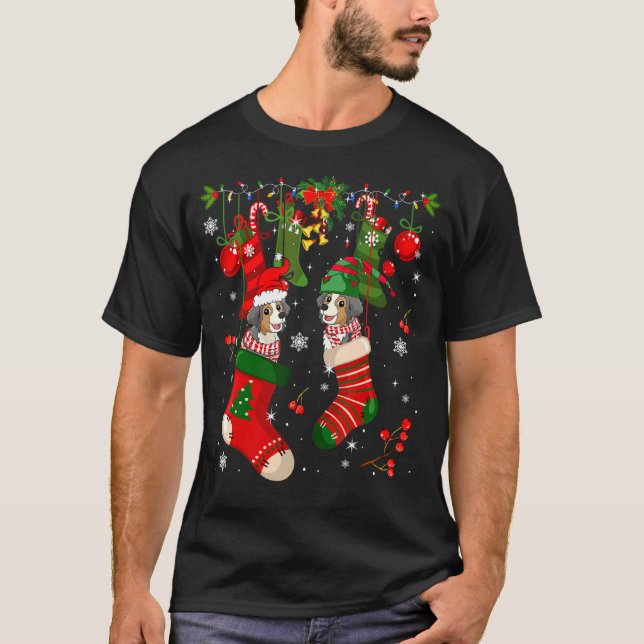 Santa Elf Australian shepherd Inside Julafton Sock T Shirt (Framsida)