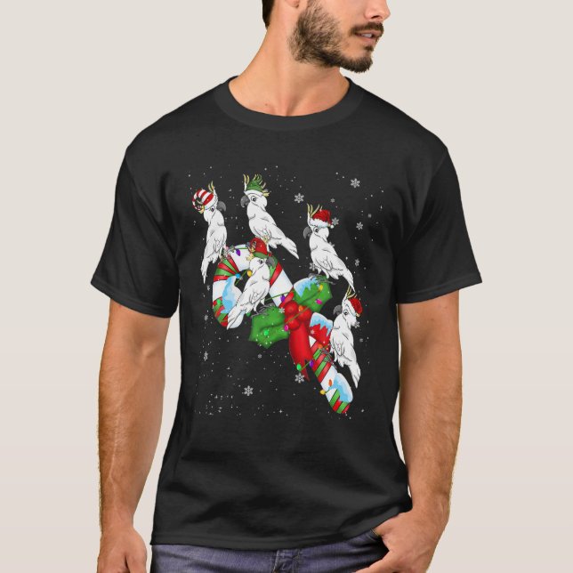 Santa ELF Cockatoo on Candy Ljus Santa T Shirt (Framsida)