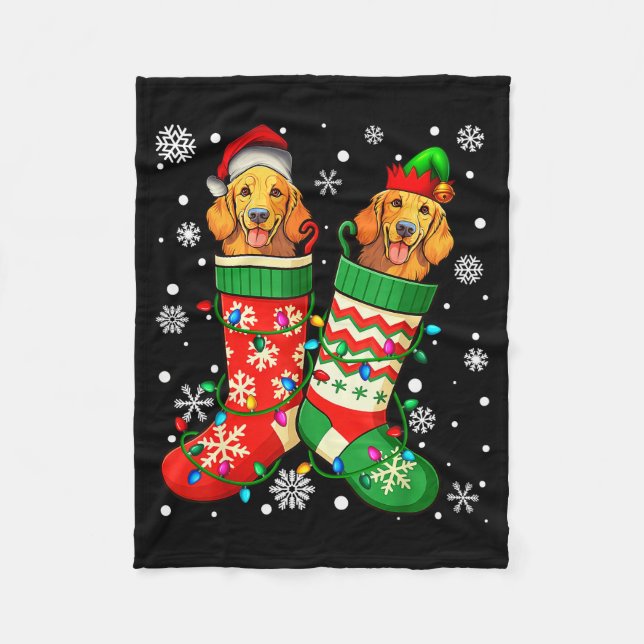 Santa Elf Golden Retriever Dog In Christmas Socks  Fleecefilt (Framsidan)