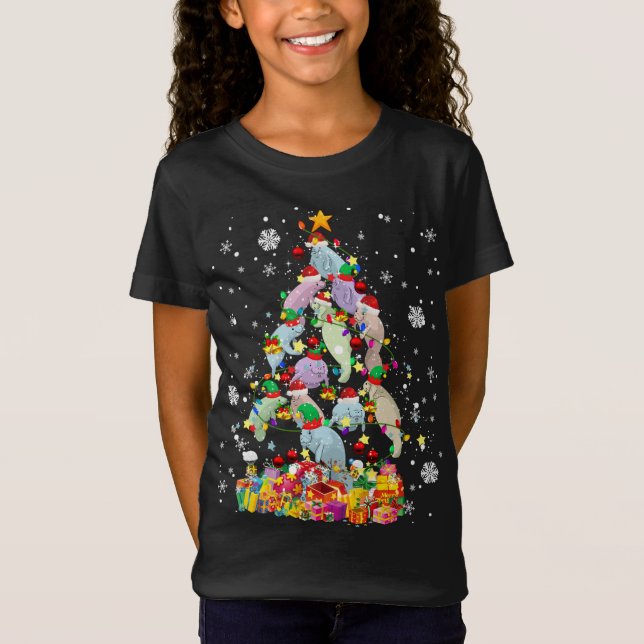 Santa ELF Manatee Julgran Julafton Ljus Manat T Shirt (Framsida)