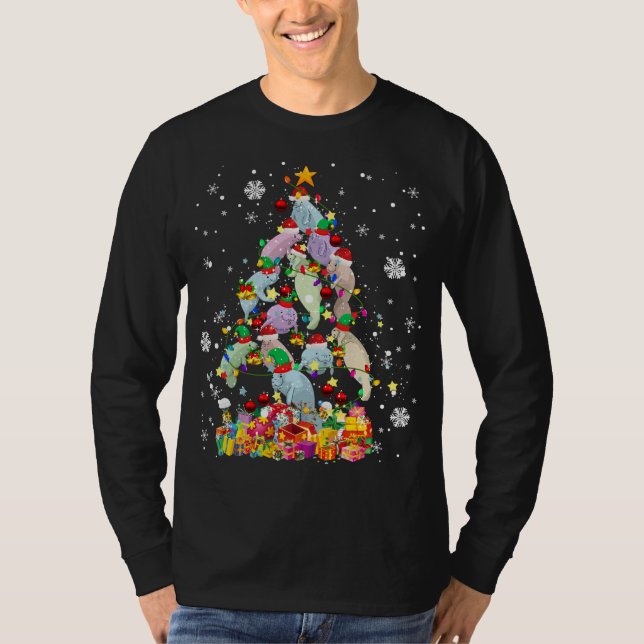 Santa ELF Manatee Julgran Julafton Ljus Manat T Shirt (Framsida)