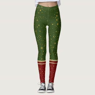 Santa Elf Red och Grönt jul Leggings