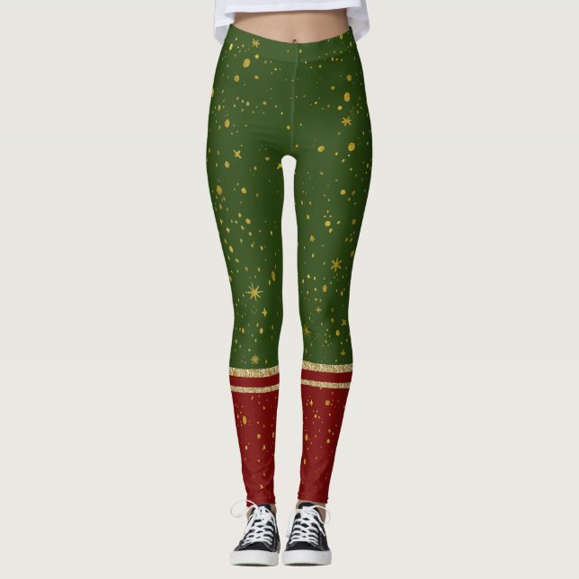 Santa Elf Red och Grönt jul Leggings (Framsida)