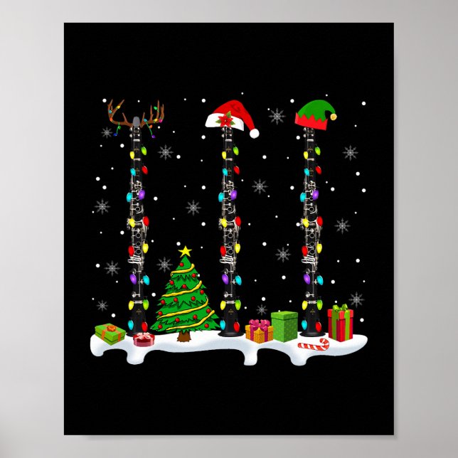 Santa Elf Reindeer Clarinet Julafton Light Musical Poster (Framsidan)