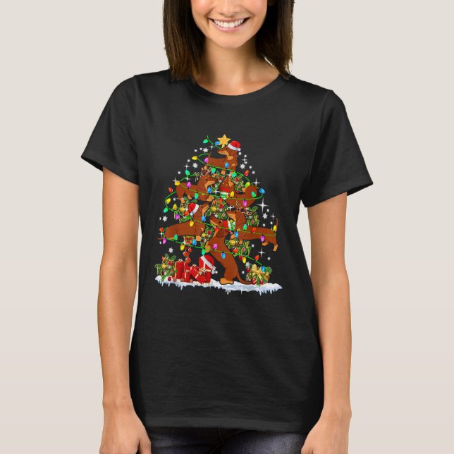 Santa Elf Reindeer Dachshund Julgran Kristus T Shirt (Framsida)