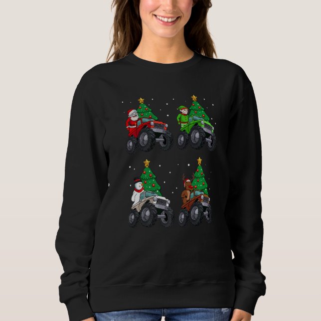 Santa Elf Reindeer Snowman Riding Monster Truck Ch T Shirt (Framsida)
