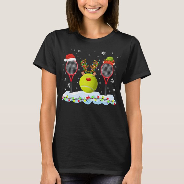 Santa Elf Reindeer Tennis jul-Ljus tennis T Shirt (Framsida)