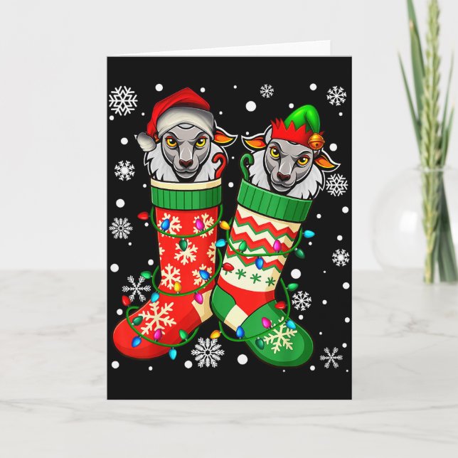 Santa Elf Sheep Animal In Christmas Socks Men Wome Kort (Framsida)