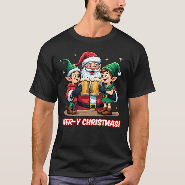 Santa & Elves Beer Fest Funny Jul Tee (Framsida)