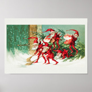 Santa elves svepte snö poster