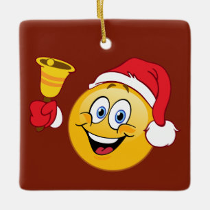 Santa Emoji med sätta en klocka på julprydnaden Julgransprydnad Keramik