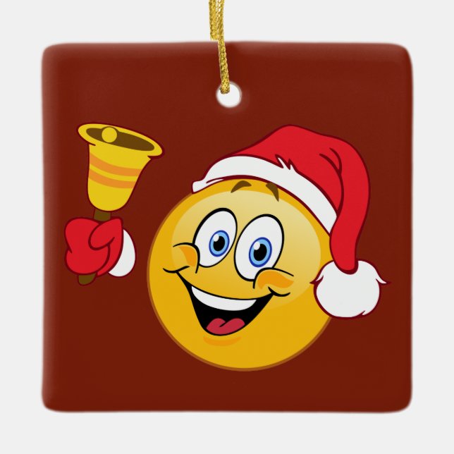 Santa Emoji med sätta en klocka på julprydnaden Julgransprydnad Keramik (Framsida)