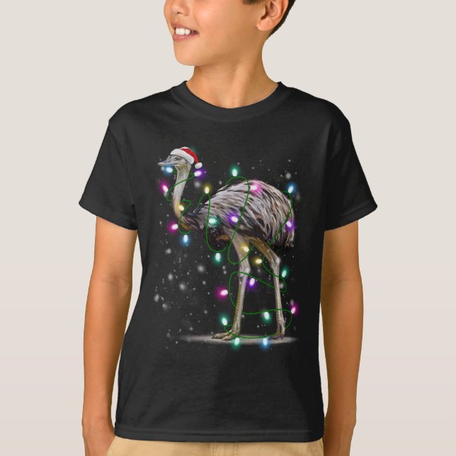 Santa Emu Bird med julklapp ljus Gift Funny Xm T Shirt (Framsida)