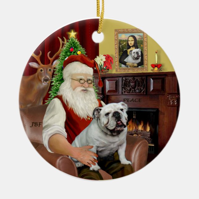 Santa-Engelsk Bulldog Julgransprydnad Keramik (Framsidan)