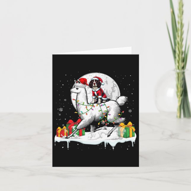 Santa Engelsk Springer Spaniel Ridande Lama Kristu Kort (Framsida)