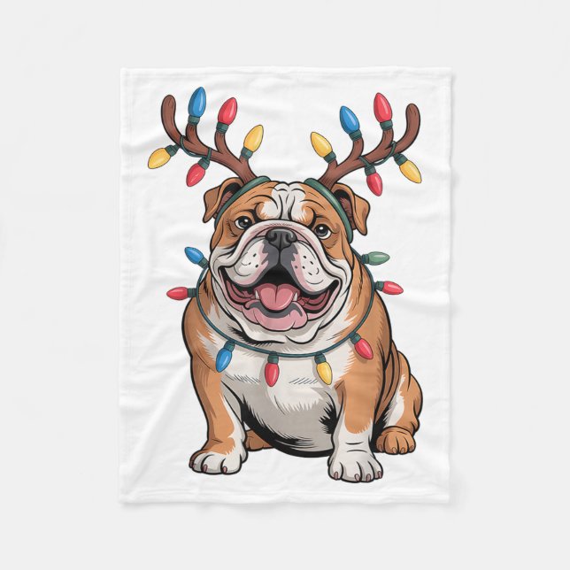 Santa English Bulldog Reindeer Light Christmas  Fleecefilt (Framsidan)
