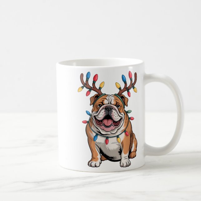 Santa English Bulldog Reindeer Light Christmas  Kaffemugg (Höger)