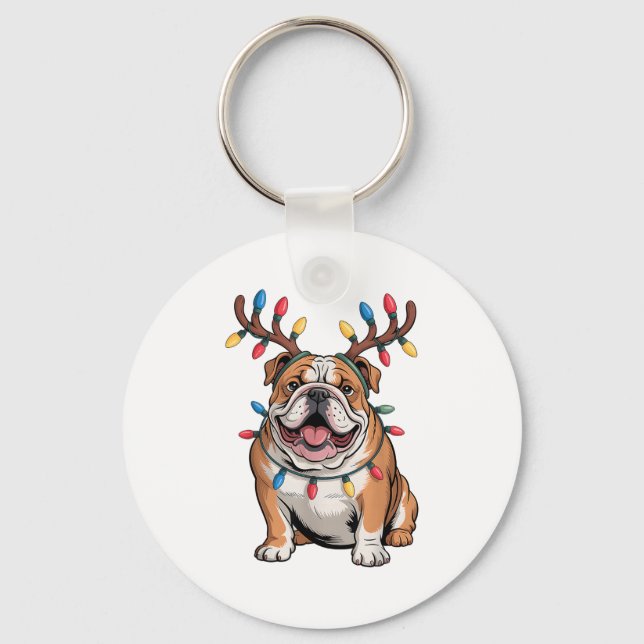 Santa English Bulldog Reindeer Light Christmas  Nyckelring (Framsida)