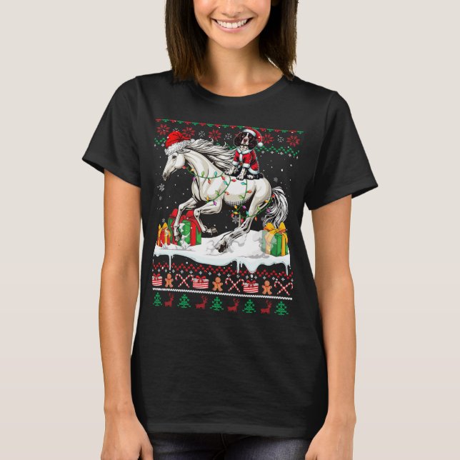 Santa English Springer Spain Riding Horse Julafton T Shirt (Framsida)