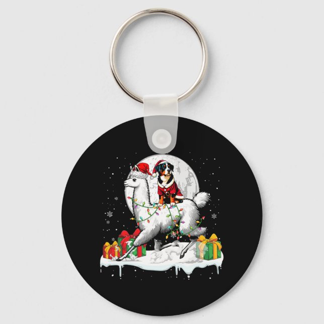 Santa Entlebucher Mountain Riding Llama jul Nyckelring (Framsida)