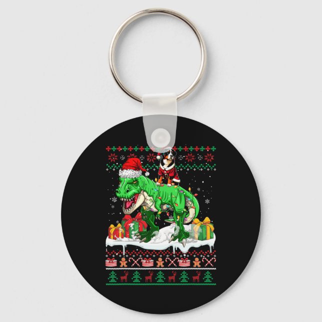 Santa Entlebucher Mountain Riding T-rex-jul Nyckelring (Framsida)