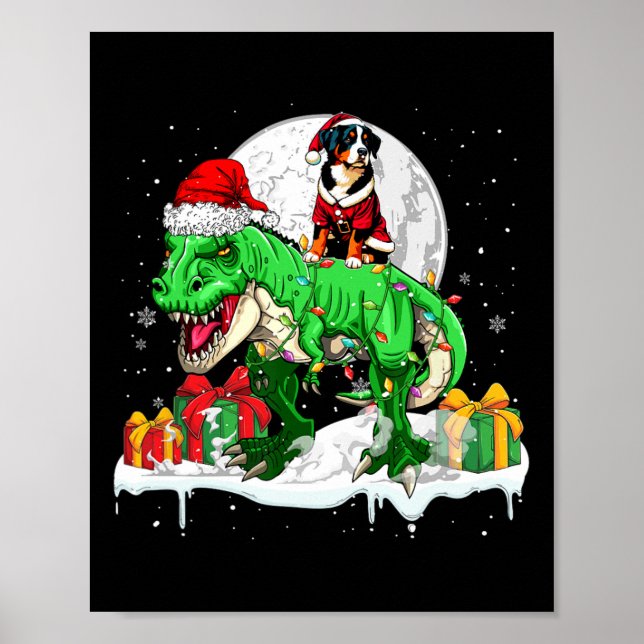 Santa Entlebucher Mountain Riding T-rex-jul Poster (Framsidan)
