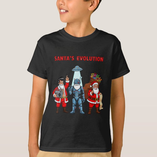 Santa Evolution Robot Clic Future Funny Christmas  T Shirt (Framsida)