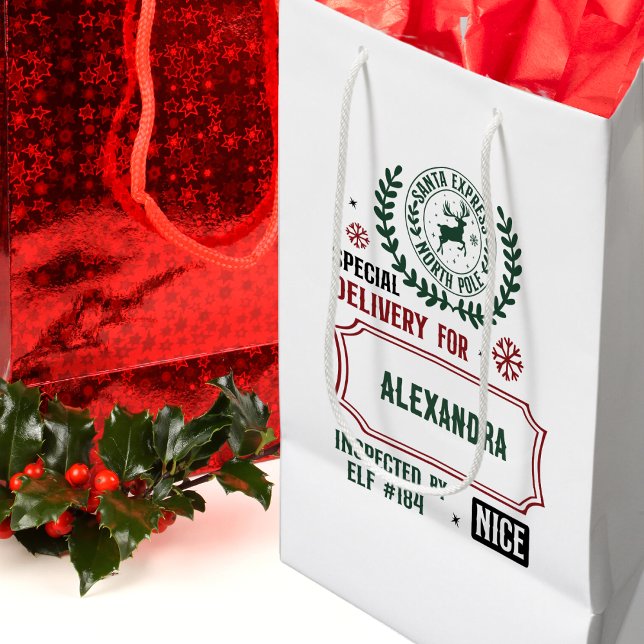Santa Express-leverans för (eget namn) jul (Personalized Santa's Express Special Delivery gift bag will add a touch of magic to your gift giving)