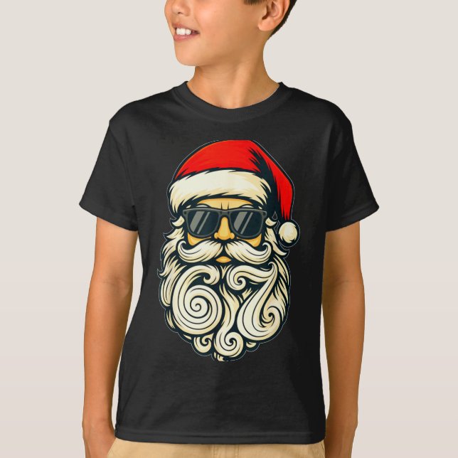 Santa Face Retro Sungles 6 7 Christmas 67 Santa Si T Shirt (Framsida)