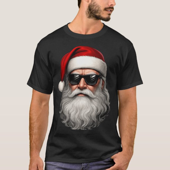 Santa Face Retro Sungles Funny Christmas Pajama Me T Shirt (Framsida)