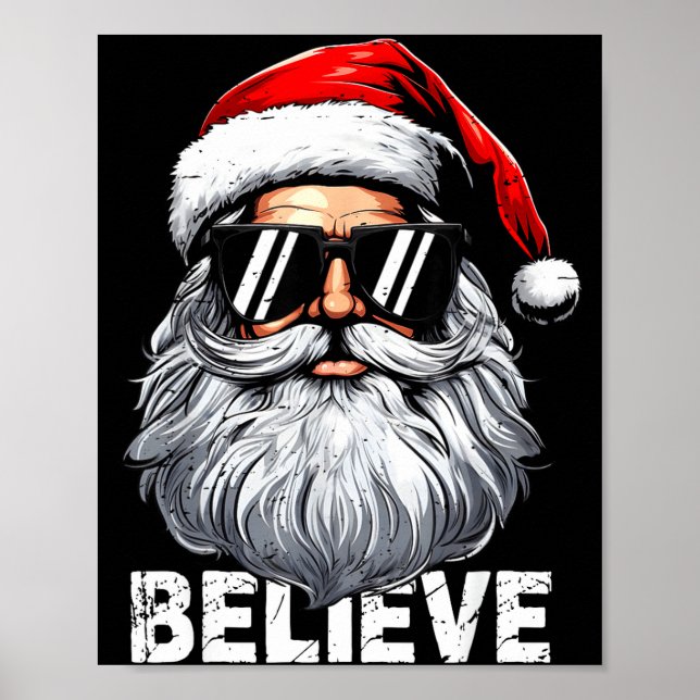 Santa Face Sungles Believe Christmas Shirts For Bo Poster (Framsidan)