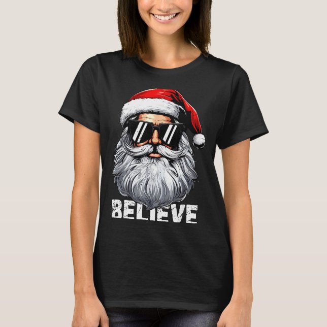 Santa Face Sungles Believe Christmas Shirts For Bo T Shirt (Framsida)