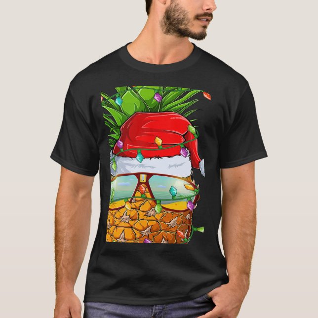 Santa Fat Pineapple Glasses Xmas Lights Pineapple  T Shirt (Framsida)
