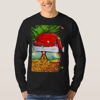 Santa Fat Pineapple Glasses Xmas Lights Pineapple  T Shirt