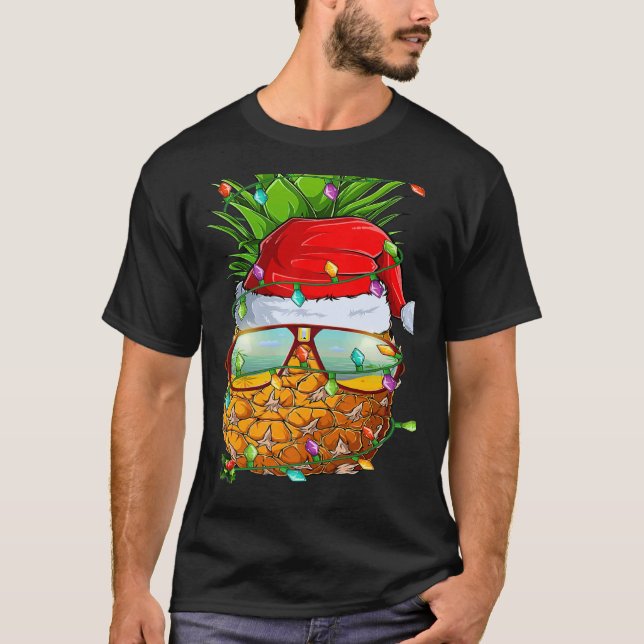 Santa Fat Pineapple Glasses Xmas Lights Pineapple  T Shirt (Framsida)