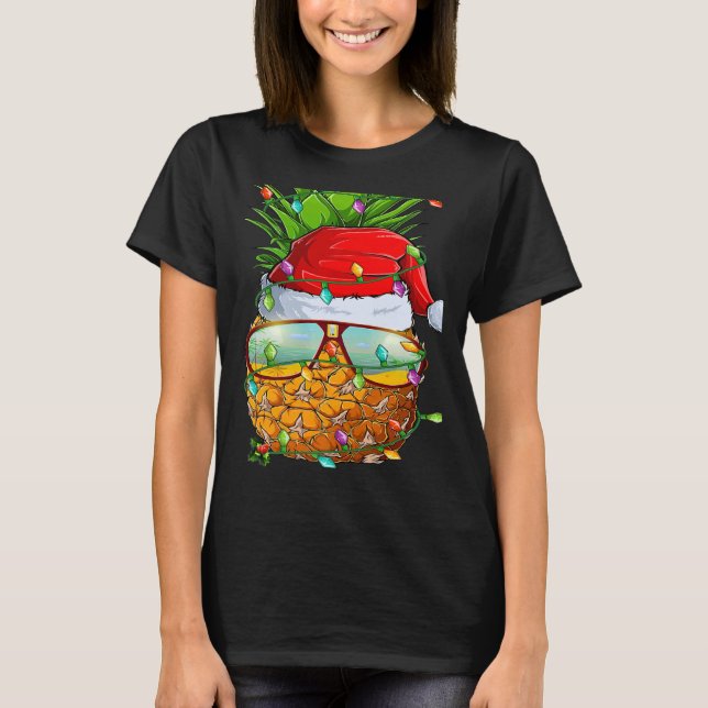 Santa Fat Pineapple Glasses Xmas Lights Pineapple  T Shirt (Framsida)