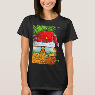 Santa Fat Pineapple Glasses Xmas Lights Pineapple  T Shirt
