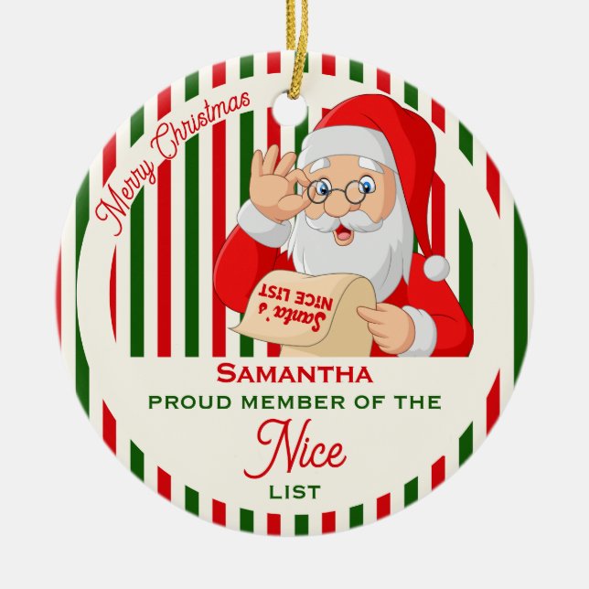 Santa Father Christmas Nice List Proud Member Julgransprydnad Keramik (Framsidan)