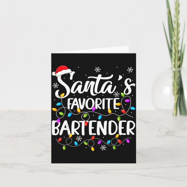 Santa Favorite Bartender Christmas Lights Funny Xm Kort (Framsida)