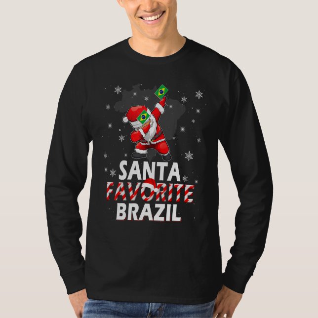 Santa Favorite Brasilien Flagga Dabbing Hat in Snö T Shirt (Framsida)