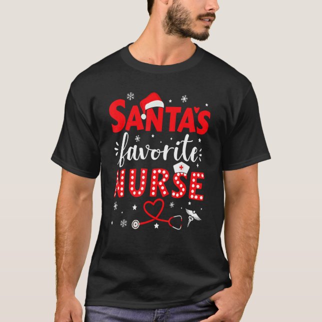 Santa Favorite Nurse For Christmas In Hospital T Shirt (Framsida)
