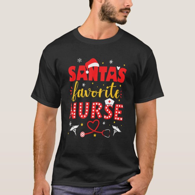 Santa Favorite Nurse For Christmas In Hospital T Shirt (Framsida)